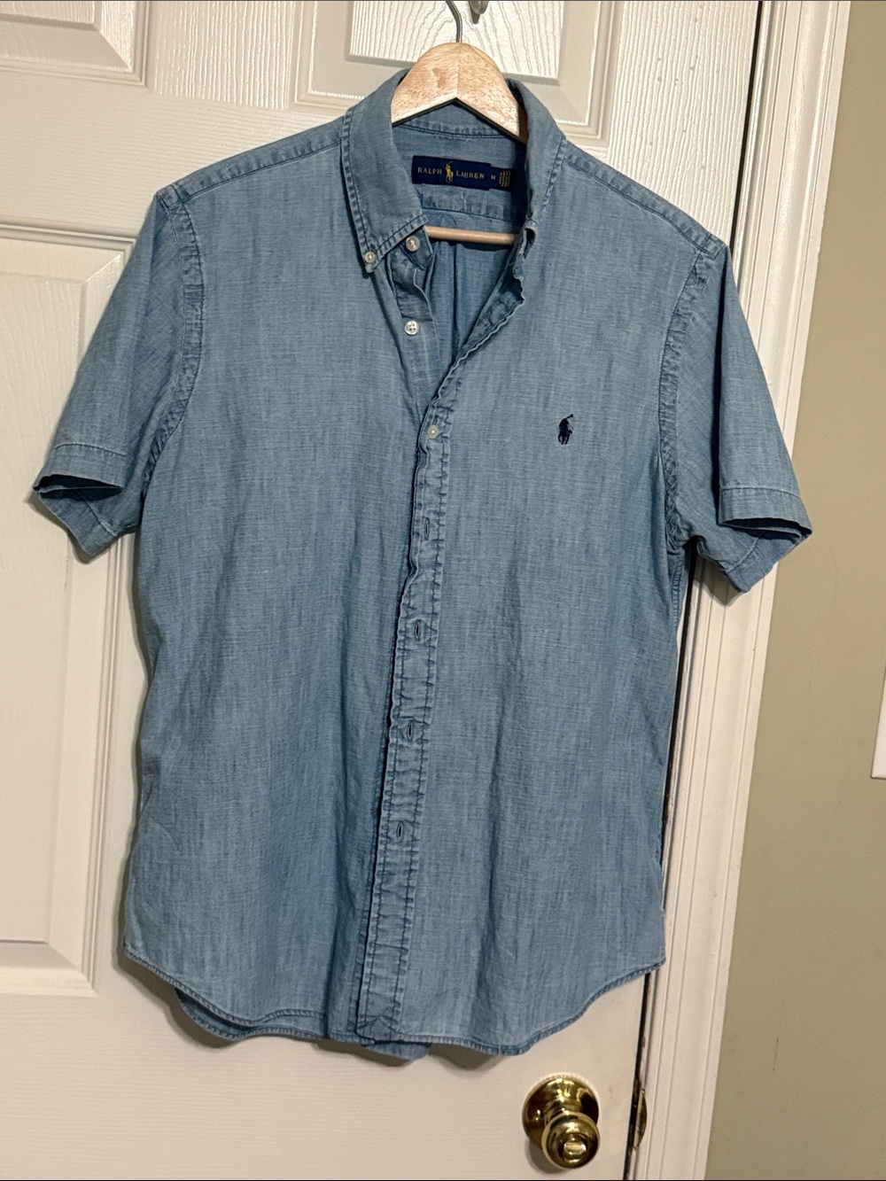 Vintage Ralph Lauren Light Blue Denim Short Sleeve Chambray Button Down Shirt M